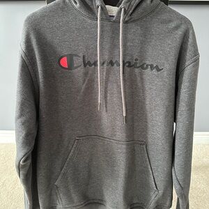 Champion Gray Pullover Hoodie with Drawstring Hood